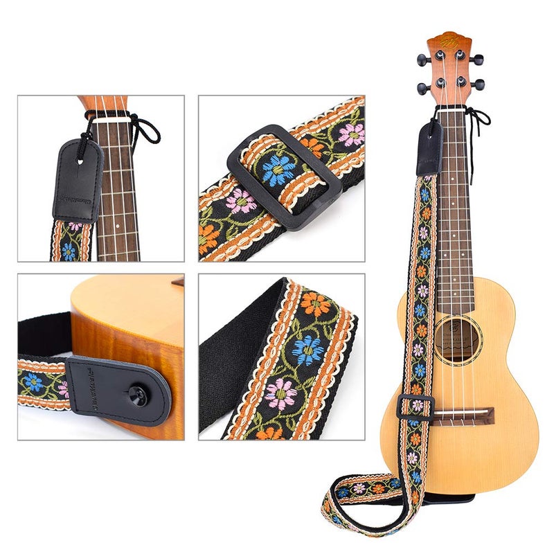 CLOUDMUSIC Tenor Concert Soprano Baritone Ukulele Strap Coloful Hawaii Floral Jacquard For Adult Size And Kids(Blue Orange Pink Flowers) - Image 2